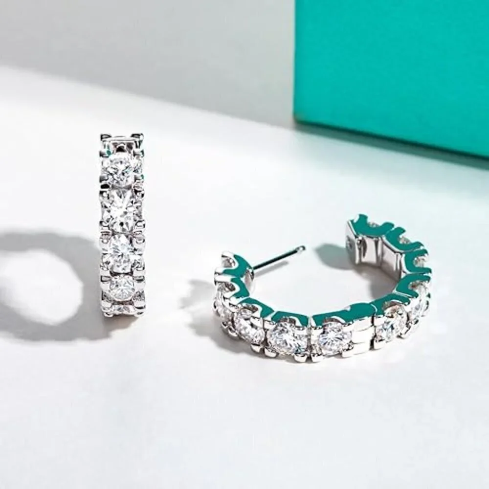 Certified 14K White Gold Huggie Hoop Earrings 6CT Moissanite Diamond S925 Gift